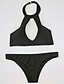 olcso Bikini-Női Fürdőruha Bikini Fürdőruha Egyszínű Fekete Kötőfék nyaka Fürdőruhák lezúduló nyakkivágással Fűzőzsinor