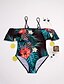 cheap One-piece swimsuits-Women&#039;s Boho Strap / Off Shoulder Black Bandeau Briefs One-piece Swimwear - Floral Tropical Leaf Ruffle / Print L XL XXL / Sexy