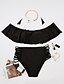 cheap Bikinis-Women&#039;s Swimwear Bikini Swimsuit Lace up Ruffle Solid Colored Black White Pink Blue Brown Bandeau Off Shoulder Bathing Suits