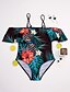 cheap One-piece swimsuits-Women&#039;s Boho Strap / Off Shoulder Black Bandeau Briefs One-piece Swimwear - Floral Tropical Leaf Ruffle / Print L XL XXL / Sexy