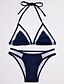 cheap Bikinis-Women&#039;s Halter Neck Blue Triangle Cheeky Bikini Swimwear - Solid Colored S M L Blue / Wireless / Padless / Sexy