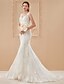 cheap Wedding Dresses-Mermaid / Trumpet Wedding Dresses V Neck Court Train Lace Over Tulle Regular Straps See-Through with Appliques 2020