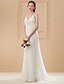 cheap Wedding Dresses-A-Line V Neck Sweep / Brush Train Chiffon Made-To-Measure Wedding Dresses with Beading / Draping / Flower by LAN TING BRIDE® / Beautiful Back