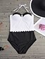 preiswerte Bikinis und Bademode-Damen Retro Einteiler Badeanzug Einfarbig Halter Bademode Badeanzüge Schwarz / Weiß