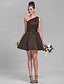 cheap Bridesmaid Dresses-A-Line One Shoulder Short / Mini Satin Bridesmaid Dress with Sash / Ribbon / Side Draping by LAN TING BRIDE®