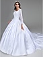 cheap Wedding Dresses-Ball Gown Wedding Dresses Sweep / Brush Train Long Sleeve Scoop Neck Satin With Beading Appliques 2023 Winter Bridal Gowns