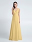 cheap Bridesmaid Dresses-Sheath / Column Bridesmaid Dress V Neck Sleeveless Elegant Floor Length Chiffon with Pleats