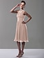 ieftine Rochii de Domnișoare de Onoare-Ball Gown / A-Line Jewel Neck Knee Length Chiffon Bridesmaid Dress with Pleats / Ruched / Beading