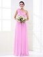 cheap Bridesmaid Dresses-A-Line Bridesmaid Dress One Shoulder Sleeveless Elegant Floor Length Stretch Satin / Georgette with Ruched / Side Draping / Flower 2022