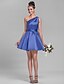 cheap Bridesmaid Dresses-A-Line One Shoulder Short / Mini Satin Bridesmaid Dress with Sash / Ribbon / Side Draping by LAN TING BRIDE®