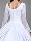 cheap Wedding Dresses-Ball Gown Wedding Dresses Sweep / Brush Train Long Sleeve Scoop Neck Satin With Beading Appliques 2023 Winter Bridal Gowns