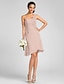 cheap Bridesmaid Dresses-Sheath / Column Bridesmaid Dress One Shoulder Sleeveless Knee Length Chiffon with Side Draping / Flower 2022