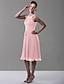 cheap Bridesmaid Dresses-Ball Gown / A-Line Jewel Neck Knee Length Chiffon Bridesmaid Dress with Pleats / Ruched / Beading