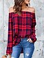 cheap Plus Size Tops-Women&#039;s Shirt Plaid Check Off Shoulder Streetwear Tops Black Red