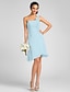 cheap Bridesmaid Dresses-Sheath / Column Bridesmaid Dress One Shoulder Sleeveless Knee Length Chiffon with Side Draping / Flower 2022