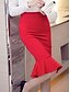 Недорогие Юбки-Жен. Облегающий силуэт / Русалка Подол, Офис Однотонный Оборки Красный S M L