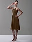billige Brudepikekjoler-Ball Gown / A-Line Jewel Neck Knee Length Chiffon Bridesmaid Dress with Pleats / Ruched / Beading