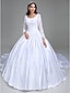 halpa Häämekot-Ball Gown Wedding Dresses Sweep / Brush Train Long Sleeve Scoop Neck Satin With Beading Appliques 2023 Winter Bridal Gowns