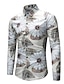 billige Skjorter med tryk til mænd-Herre Skjorte Blomstret Krave I-byen-tøj Langærmet Toppe Boheme Kakifarvet