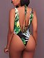 cheap One-piece swimsuits-Women&#039;s Floral Boho Halter Neck Green Fuchsia Triangle Thong Multi-piece Swimwear - Color Block Print M L XL Green / Sexy
