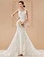 cheap Wedding Dresses-Mermaid / Trumpet Wedding Dresses V Neck Court Train Lace Over Tulle Regular Straps See-Through with Appliques 2020