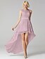 cheap Bridesmaid Dresses-A-Line Bridesmaid Dress Jewel Neck Sleeveless Sparkle &amp; Shine Asymmetrical Lace with Sash / Ribbon