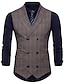 cheap Men&#039;s Vest-Men&#039;s Vest Suit Vest Waistcoat Wedding Work Business Holiday Formal Gentle Spring Fall Polyester Plaid Shirt Collar Slim Brown Light Grey Dark Gray Vest