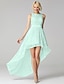 cheap Bridesmaid Dresses-A-Line Bridesmaid Dress Jewel Neck Sleeveless Sparkle &amp; Shine Asymmetrical Lace with Sash / Ribbon