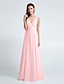 cheap Bridesmaid Dresses-Sheath / Column Bridesmaid Dress V Neck Sleeveless Elegant Floor Length Chiffon with Pleats