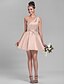 cheap Bridesmaid Dresses-A-Line One Shoulder Short / Mini Satin Bridesmaid Dress with Sash / Ribbon / Side Draping by LAN TING BRIDE®