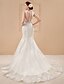 cheap Wedding Dresses-Mermaid / Trumpet Wedding Dresses V Neck Court Train Lace Over Tulle Regular Straps See-Through with Appliques 2020
