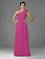 cheap Bridesmaid Dresses-Sheath / Column Bridesmaid Dress One Shoulder Sleeveless Elegant Floor Length Chiffon with Ruffles / Draping 2022