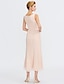 cheap Mother of the Bride Dresses-Two Piece Sheath / Column Mother of the Bride Dress Plus Size Elegant Jewel Neck Tea Length Chiffon Sleeveless Wrap Included with Sash / Ribbon Pleats Beading 2023
