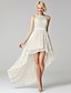 cheap Bridesmaid Dresses-A-Line Bridesmaid Dress Jewel Neck Sleeveless Sparkle &amp; Shine Asymmetrical Lace with Sash / Ribbon