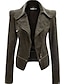 cheap Furs &amp; Leathers-Women&#039;s Faux Leather Jacket Fall Winter Going out Short Coat Regular Fit Streetwear Jacket Long Sleeve Solid Colored Black Wine Brown