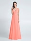 cheap Bridesmaid Dresses-Sheath / Column Bridesmaid Dress V Neck Sleeveless Elegant Floor Length Chiffon with Pleats