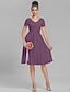 Χαμηλού Κόστους Φορέματα Παρανύμφων-Φόρεμα παράνυμφου με θήκη/κολώνα με λαιμόκοψη κοντομάνικο vintage σιφόν εμπνευσμένο μέχρι το γόνατο με ρουσφέτι / ντραπ 2023