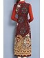 abordables Robes Femme-Femme Robe Fourreau manche longue Printemps Automne - basique Floral Mao Mince Rouge S M L XL XXL