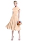 halpa Morsiusneitojen mekot-A-Line Jewel Neck Knee Length Chiffon Bridesmaid Dress with Bow(s) / Buttons