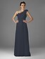 cheap Bridesmaid Dresses-Sheath / Column Bridesmaid Dress One Shoulder Sleeveless Elegant Floor Length Chiffon with Ruffles / Draping 2022