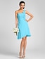 cheap Bridesmaid Dresses-Sheath / Column Bridesmaid Dress One Shoulder Sleeveless Knee Length Chiffon with Side Draping / Flower 2022