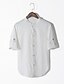 billige Herreskjorter-Herre I-byen-tøj Skjorte Ensfarvet Basale Langærmet Toppe Hør Aktiv Stående krave Hvid Sort Blå