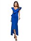 olcso Egész alakos ruhák-Női Utcai sikk Ízléses Vékony Sellő fazon Ruha - Fodrozott, Egyszínű Aszimmetrikus V-alakú Kék