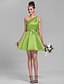 cheap Bridesmaid Dresses-A-Line One Shoulder Short / Mini Satin Bridesmaid Dress with Sash / Ribbon / Side Draping by LAN TING BRIDE®