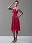 billige Brudepikekjoler-Ball Gown / A-Line Jewel Neck Knee Length Chiffon Bridesmaid Dress with Pleats / Ruched / Beading