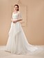 cheap Wedding Dresses-A-Line Square Neck Court Train Lace / Organza Made-To-Measure Wedding Dresses with Beading / Appliques / Sash / Ribbon by LAN TING BRIDE® / Illusion Sleeve / See-Through