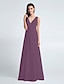 cheap Bridesmaid Dresses-Sheath / Column Bridesmaid Dress V Neck Sleeveless Elegant Floor Length Chiffon with Pleats