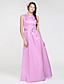 cheap Bridesmaid Dresses-Ball Gown / A-Line Bateau Neck Floor Length Satin Bridesmaid Dress with Sash / Ribbon / Flower