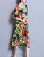cheap Print Dresses-Women&#039;s Midi Dress Rainbow 3/4 Length Sleeve Color Block Patchwork Summer U Neck Chinoiserie Loose L XL XXL 3XL 4XL 5XL / Plus Size / Plus Size