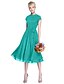 halpa Morsiusneitojen mekot-A-Line Jewel Neck Knee Length Chiffon Bridesmaid Dress with Bow(s) / Buttons